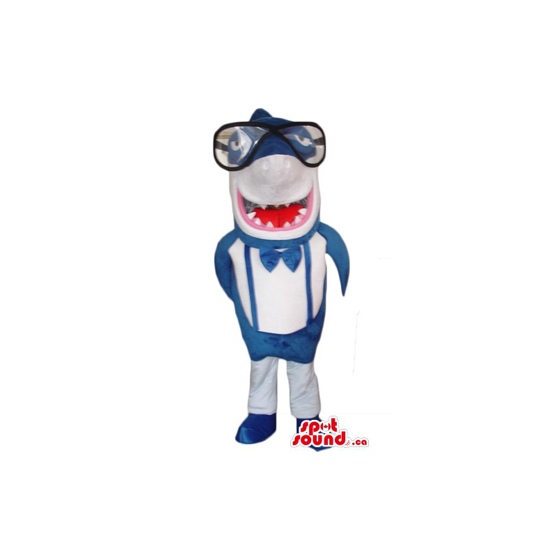 Blue and white fish in glasses cartoon character Mascot costume - SpotSound  Mascots in Canada / US / Latin America Sizes L (175-180CM)