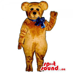 Customised Light Brown Teddy Bear Mascot With A Blue Ribbon