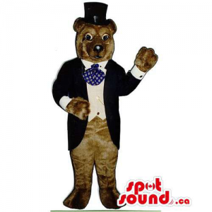 Brown Bear Forest Mascot Dressed In An Elegant Suit And Top Hat