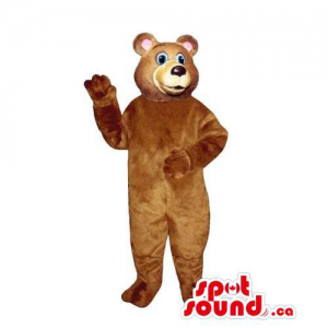Customised Light Brown Bear Mascot With Blue Eyes And Pink Ears