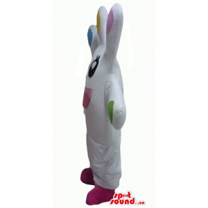 White happy hand Mascot costume with pink shoes and black eyes - Mascots not classified - MASCAD8143 - SpotSound.ca