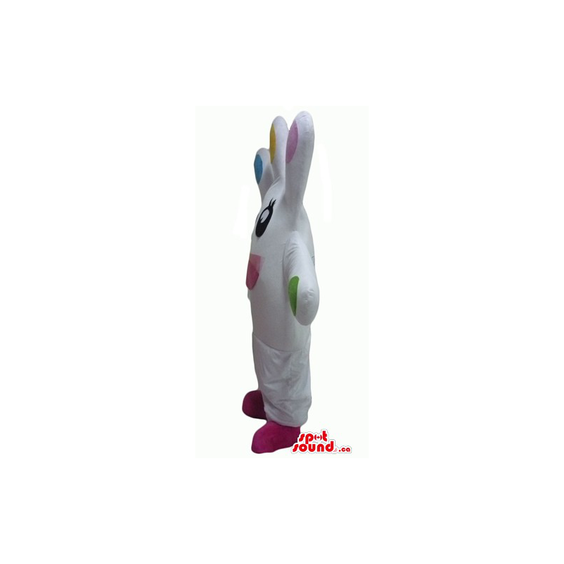 White happy hand Mascot costume with pink shoes and black eyes - Mascots not classified - MASCAD8143 - SpotSound.ca