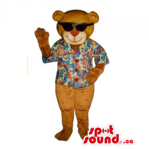 Customised Brown Teddy Bear Mascot Dressed In Summer Gear