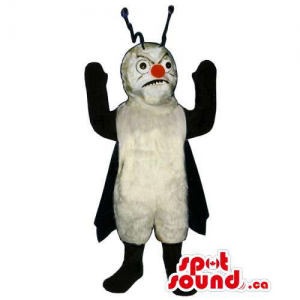 White And Black Fly Insect Mascot With Red Nose And Angry Face