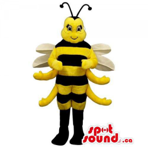 Bee Insect Mascot With White Wings Dressed In Glasses