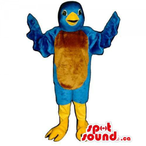 Blue Bird Mascot With Brown Belly And Yellow Legs And Beak