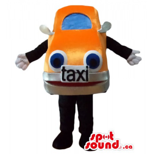 Orange taxi cab advertising...
