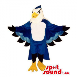 Mascota Pájaro Azul Y Blanco Con Alas Grandes Personalizable