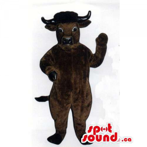 All And Customised Brown Bull Animal Mascot With Black Horns