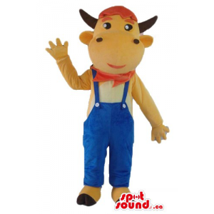 Yellow brown Moo Cow Mascot...