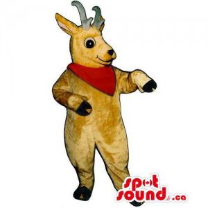 Light Brown Deer Animal Mascot Dressed In A Red Neck Scarf