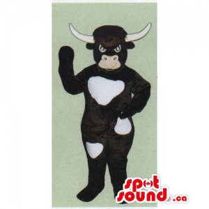 Customised White And Black Cow With Large Horns And Angry Face