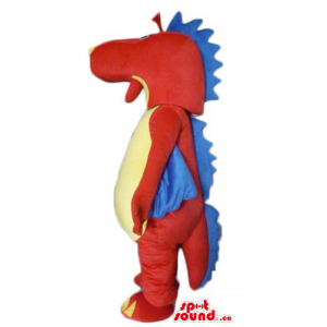 Red blue and yellow Dragon Mascot costume cartoon character