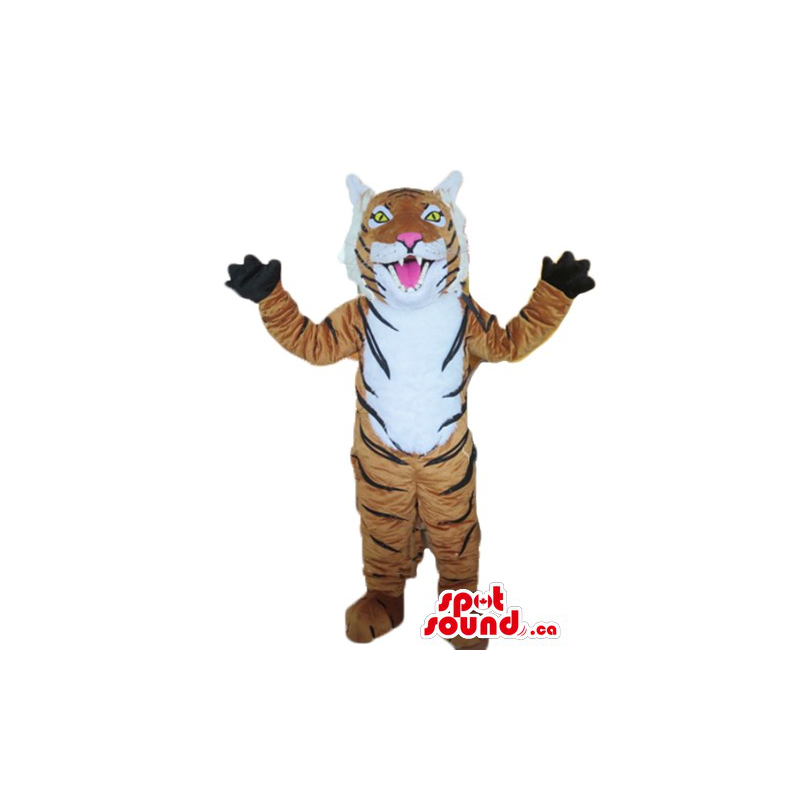 Happy giant Tiger Mascot costume wild animal fancy dress - SpotSound Mascots  in Canada / US / Latin America Cortar L (175-180CM)