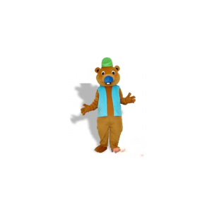 Otter Ou Beaver mascote com um colete e um chapéu verde - 3