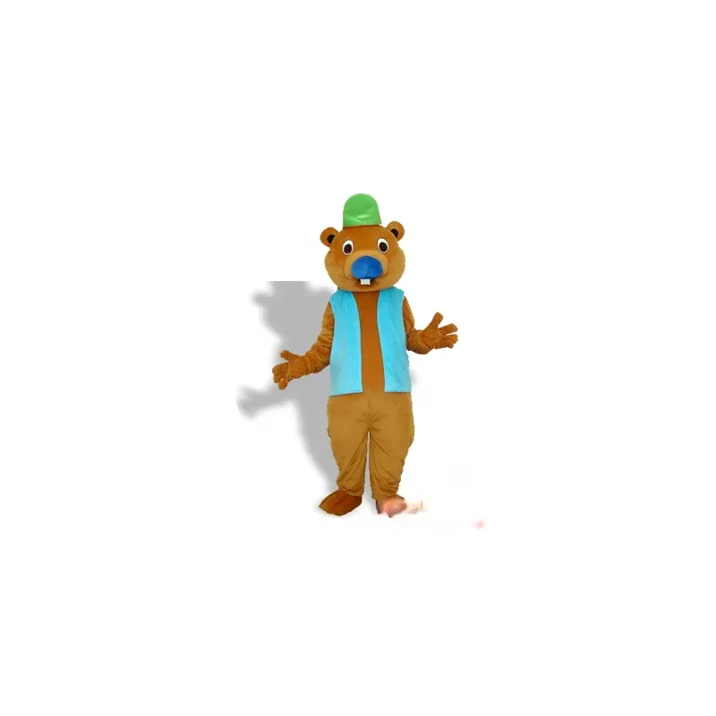 Mascota Castor Elegante Con Chaleco Y Sombrero Verde - 3
