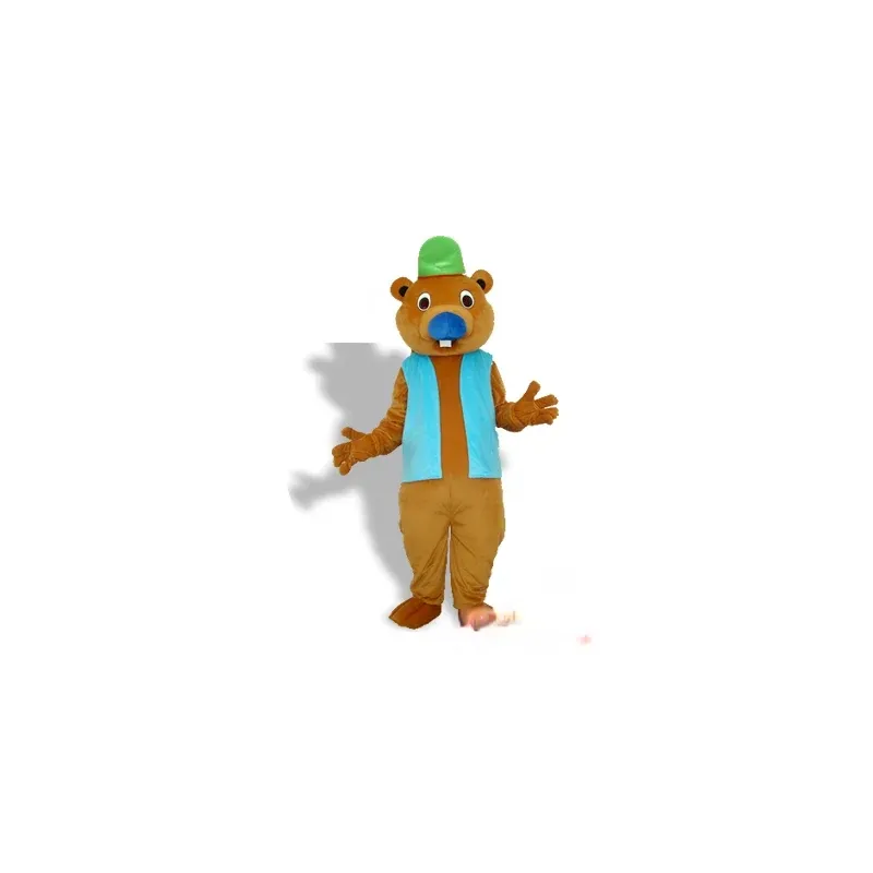 Otter Or Beaver Mascot With A Vest And A Green Hat - 3