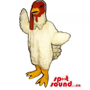 Customised White Turkey Mascot With Red Face And Yellow Legs