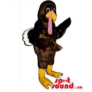 Customised Brown Turkey Mascot With Pink Beak And Yellow...