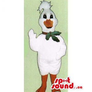 White Goose Or Duck Mascot Dressed In A Green Neck Bow