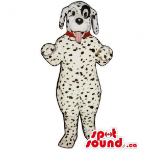 Customised Dalmatian Dog Mascot With Dots Dressed In A Red Collar