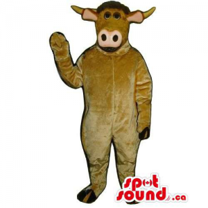 Customised All Brown Cow Mascot With A Pink Nose And Ears