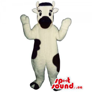 Customised Cow Mascot In White With Black Spots And Mouth