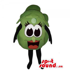 Customised Green Pea Mascot With Large Eyes And Eyelashes