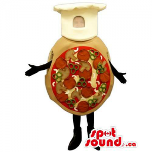 Customised Whole Pizza Mascot Dressed In A Chef Hat