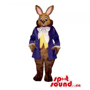 Brown Rabbit Mascot Dressed In Elegant Old-Fashioned Gear