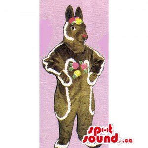Brown Ginger Sweet Candy Rabbit Mascot With Decoration