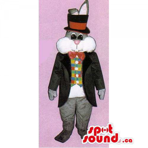 Grey Rabbit Mascot Dressed...