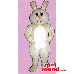 Customised Beige Rabbit Mascot With Black Eyes And A Pink Nose