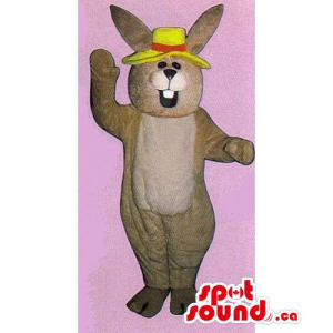 Customised Brown Rabbit Mascot With Yellow And Red Hat