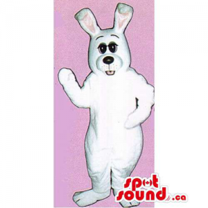 Customised All White Rabbit Mascot With Large Black Eyes