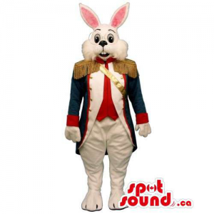 Customised White Rabbit Mascot Dressed In A Soldier Elegant Jacket