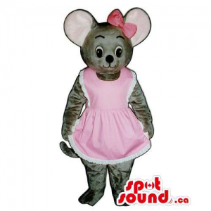 Customised Grey Mouse Animal Plush Mascot Dressed In Girl Gear