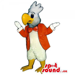 White Eagle Bird Mascot Dressed In A Red Jacket And Bow Tie