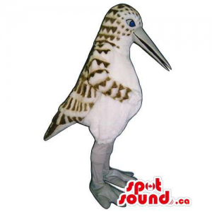 Customised White Bird Mascot With Brown Pattern And A Long Beak