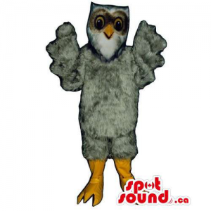 Customised Cute Grey Owl Bird Mascot With Round Eyes
