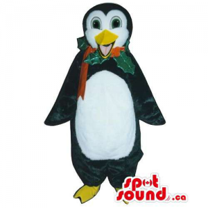 Customised Penguin Animal Mascot With A Christmas Holy Ribbon