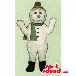 Snowman Mascot Dressed In A Tiny Hat And A Winter Scarf