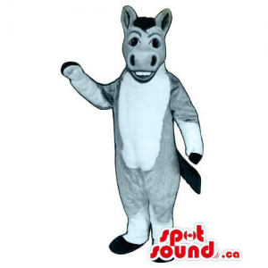 Customised Grey Donkey Mascot With A White Belly Showing Teeth