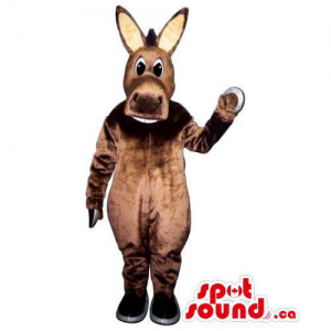All Brown Cute Brown Plush Donkey Mascot With Long Beige Ears