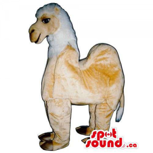 Beige And White Plush Llama Animal Mascot On All-Fours