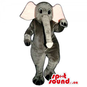 All Grey Elephant Animal Mascot With Large Pink Ears And Long Trunk