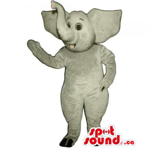 All Grey Elephant Animal Mascot With Upwards Lucky Trunk