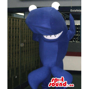 Mascota Tiburón Divertido En Azul Marino Con Los Ojos Rojos