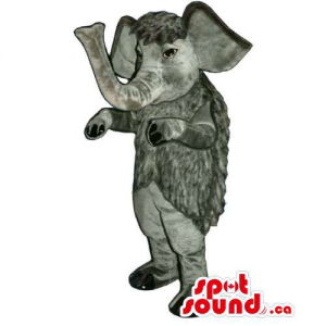 Dark Grey Elephant Animal Mascot With Trunk Facing Upwards
