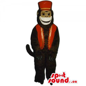 Brown Plush Monkey Animal Mascot Dressed In Red Circus Clothes